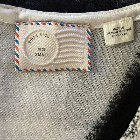 ANTHROPOLOGIE POSTMARK ANZERE White Black Tank Square Pattern Fringe Top SZ S - Picture 4 of 5